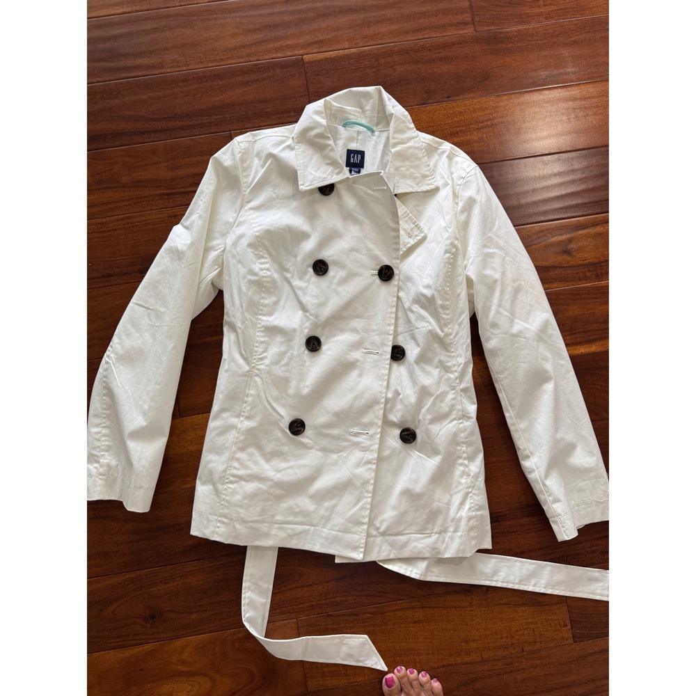 Gap Trench Coat Women XL White New Water Resistant Double Breasted Belted Jacket